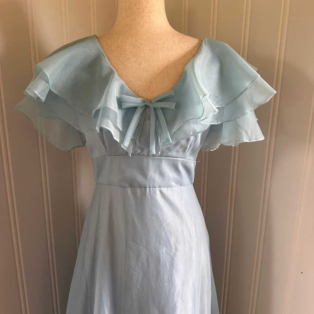 Vintage 60s/70s Coquette Blue Chiffon Maxi Dress … - image 2