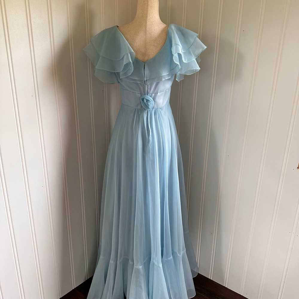 Vintage 60s/70s Coquette Blue Chiffon Maxi Dress … - image 6