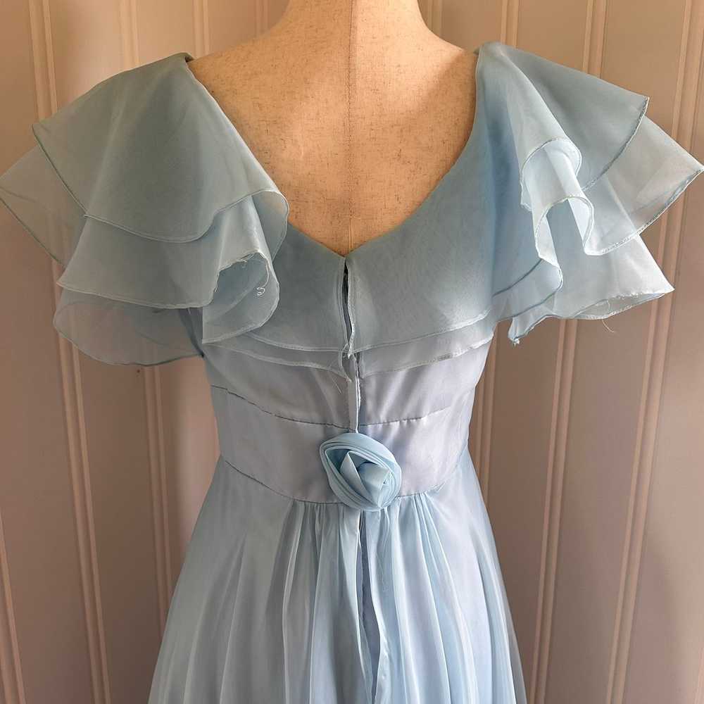 Vintage 60s/70s Coquette Blue Chiffon Maxi Dress … - image 7