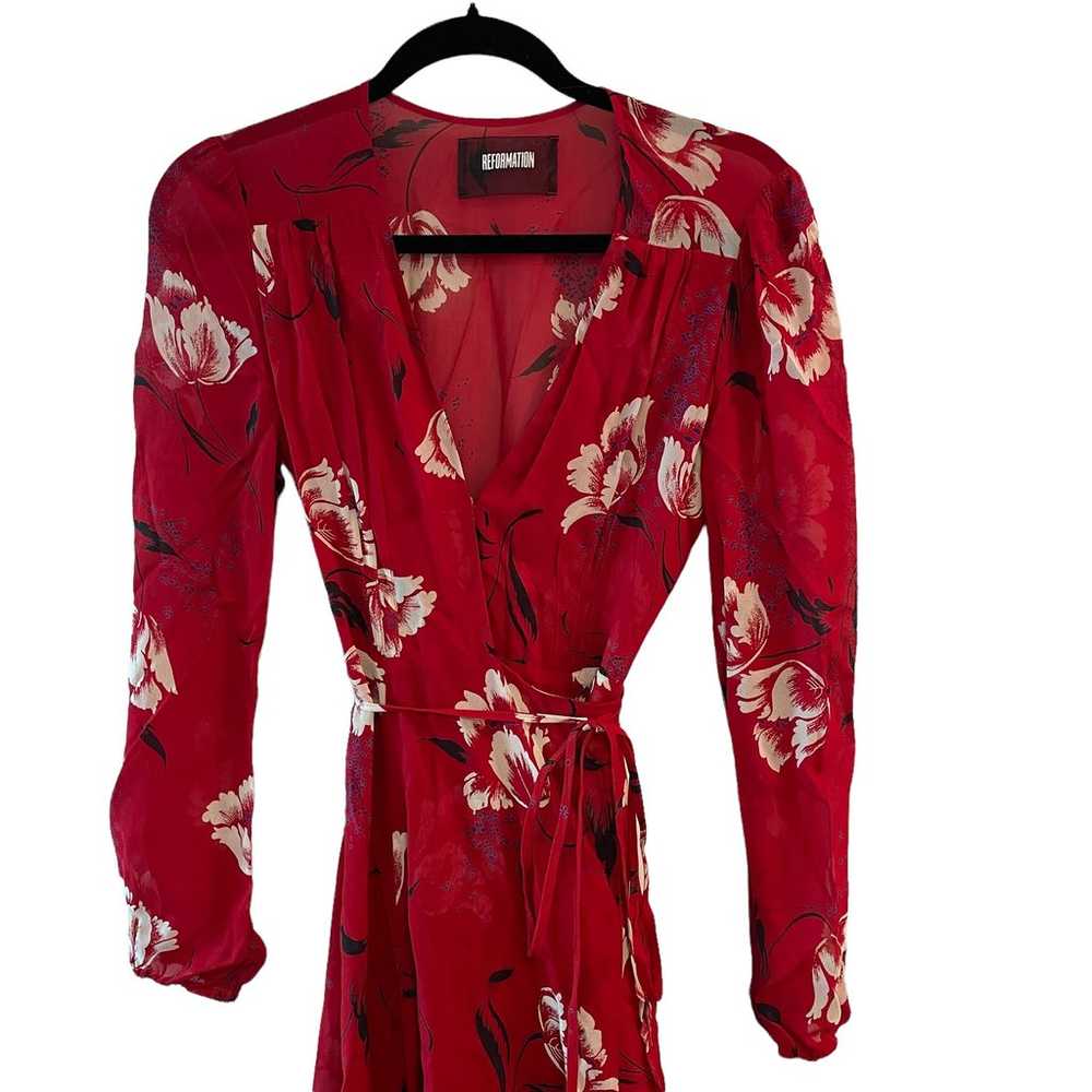 Reformation Ashley Dress Shoshana Red Floral Midi… - image 5
