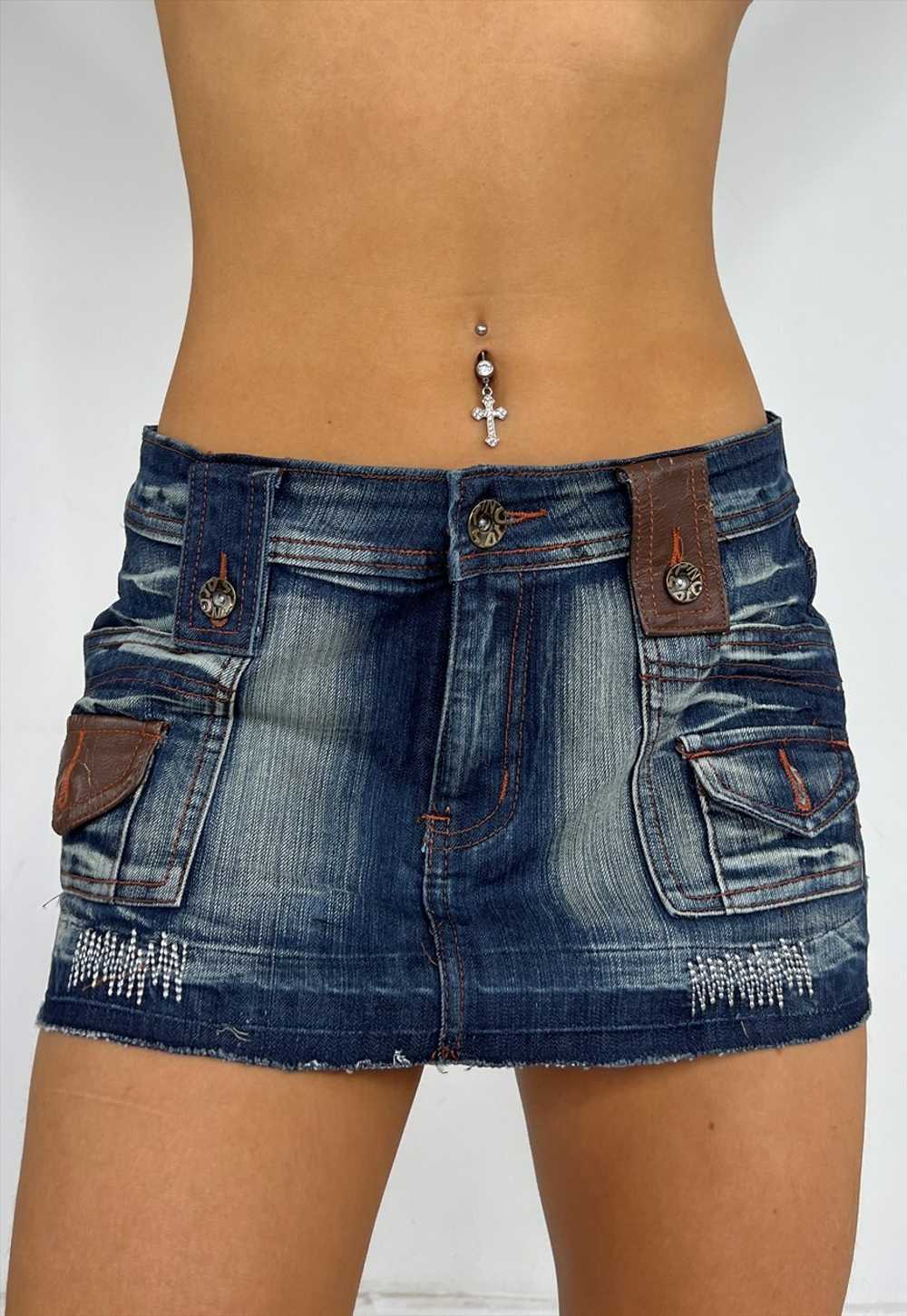 Vintage Y2k Mini Skirt Micro Denim Low Rise Diama… - image 2
