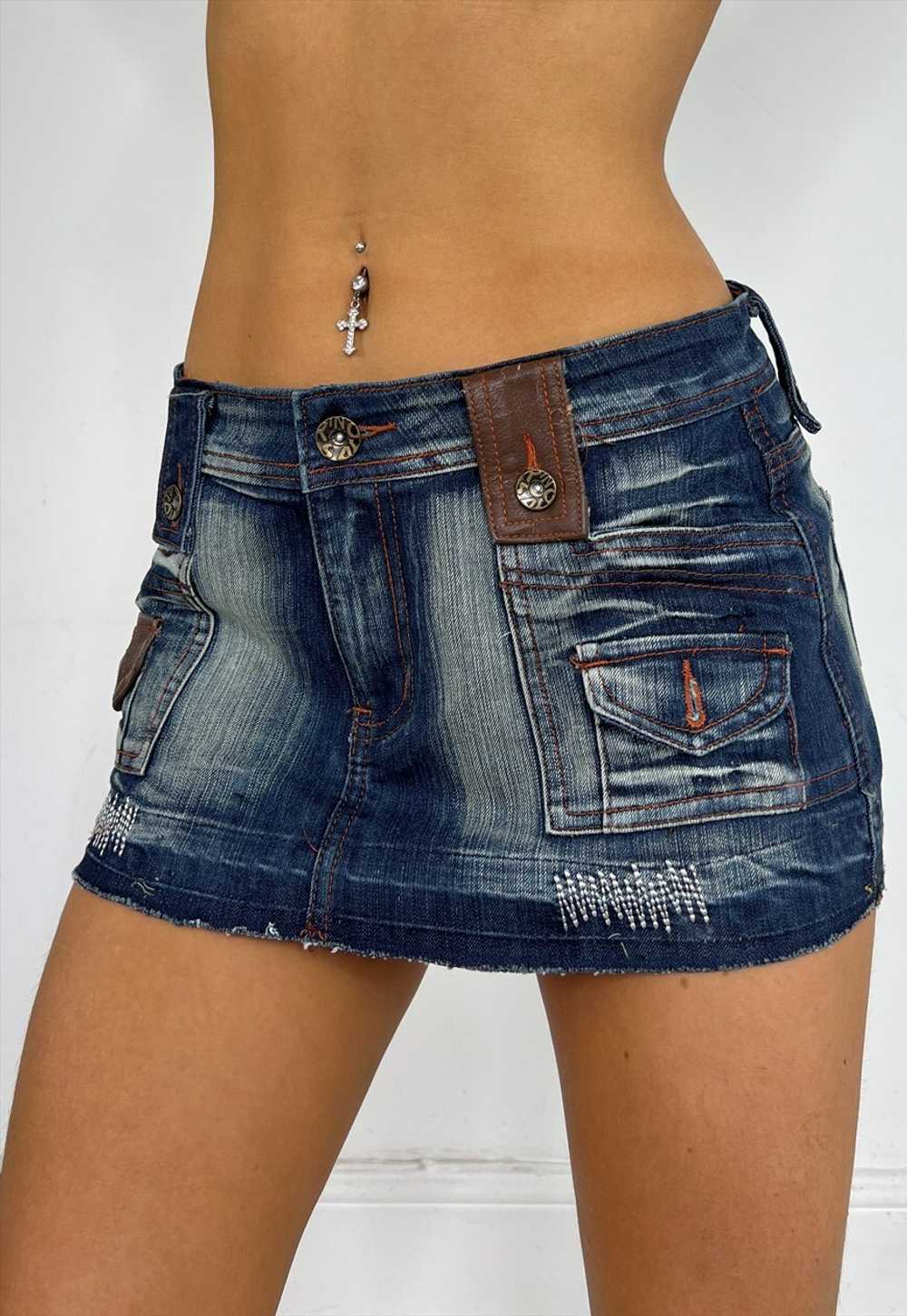 Vintage Y2k Mini Skirt Micro Denim Low Rise Diama… - image 3