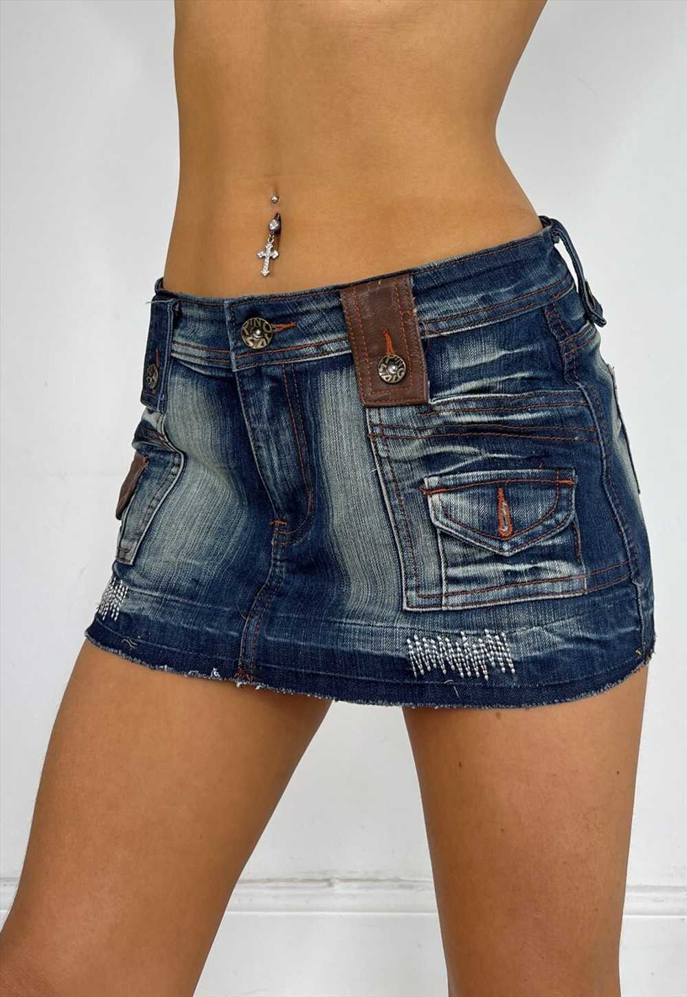 Vintage Y2k Mini Skirt Micro Denim Low Rise Diama… - image 4