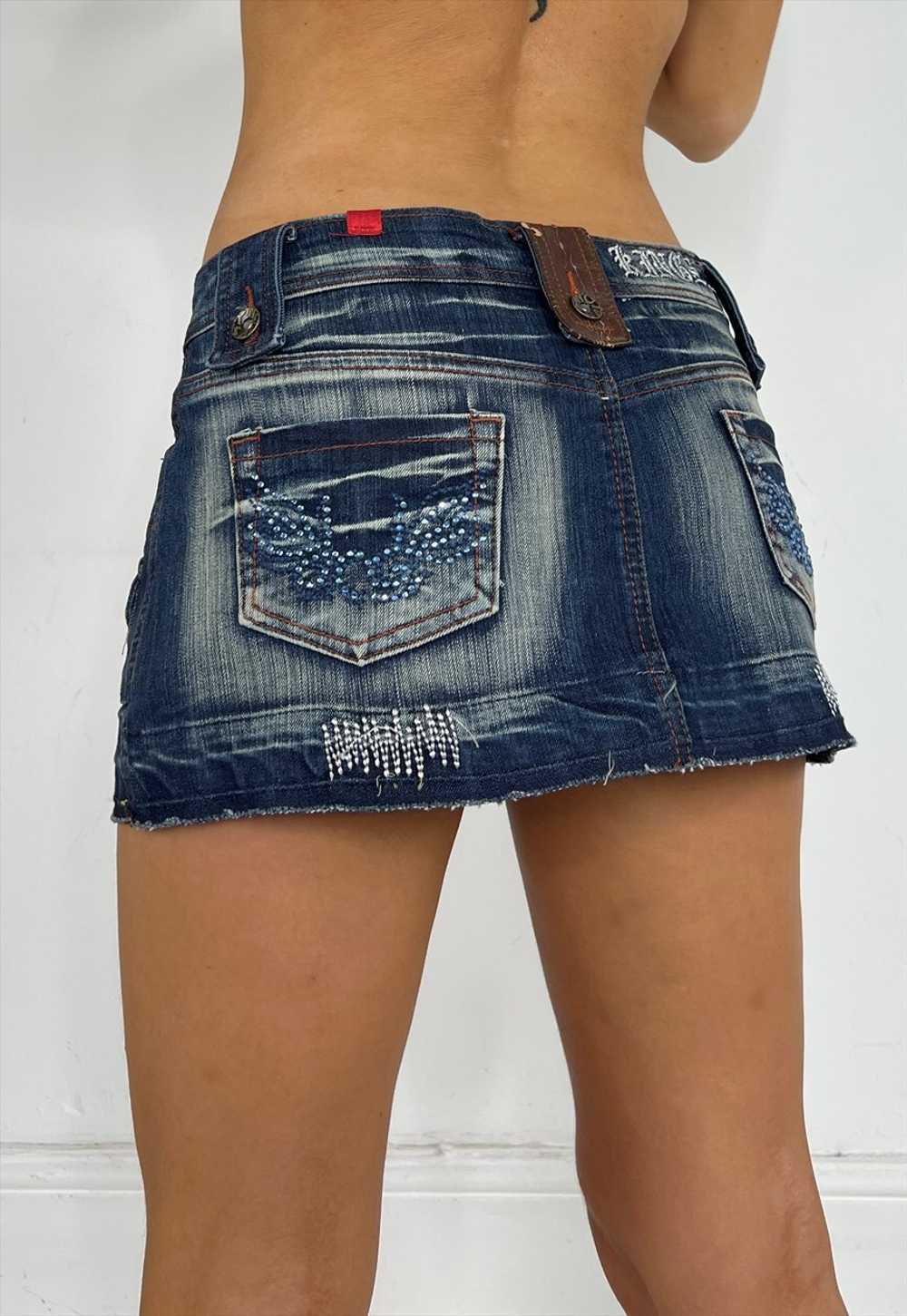 Vintage Y2k Mini Skirt Micro Denim Low Rise Diama… - image 5