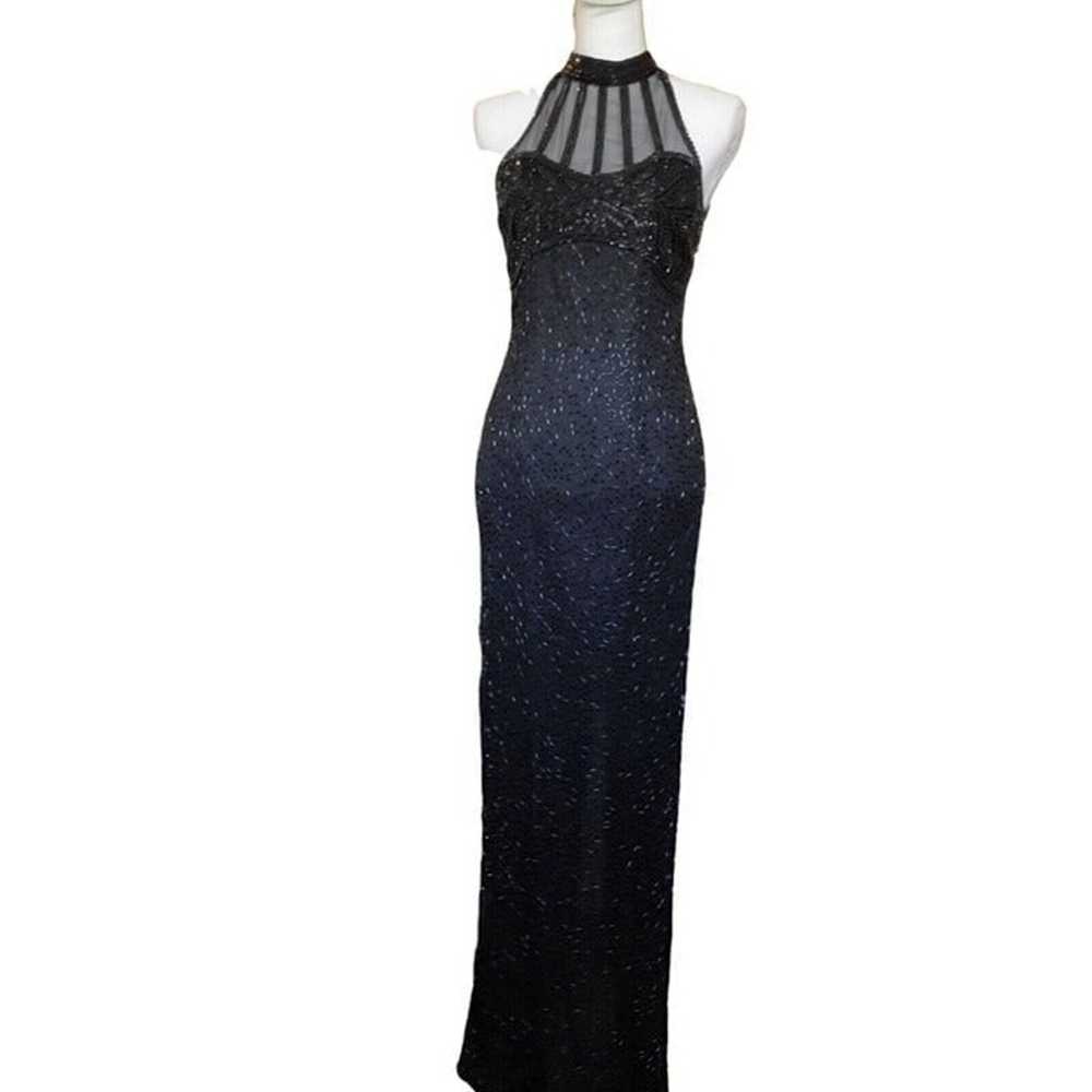 Vintage 80s Black Silk Beaded Sexy Evening Dress … - image 2