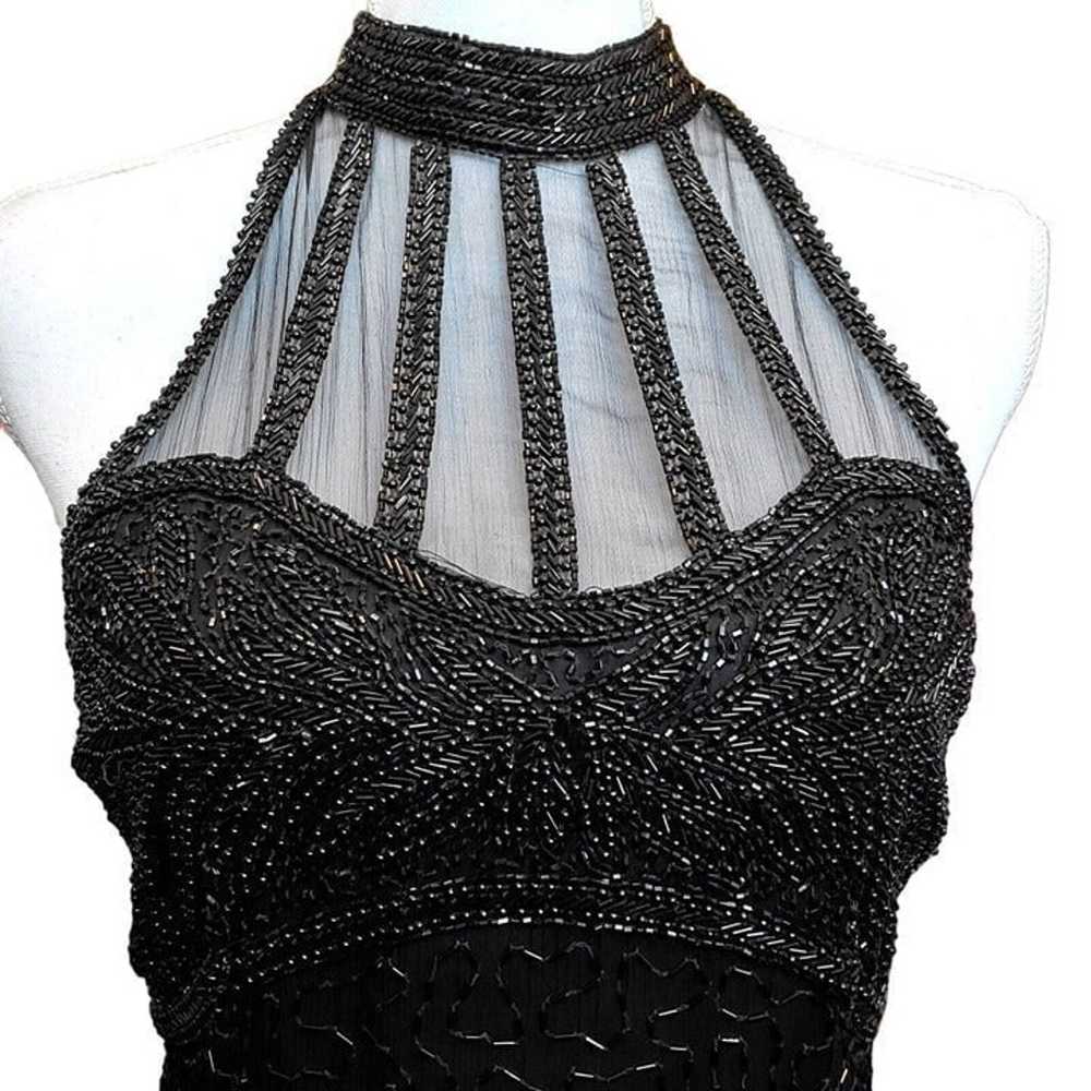 Vintage 80s Black Silk Beaded Sexy Evening Dress … - image 3