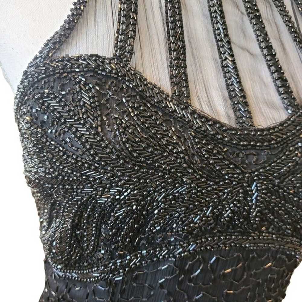 Vintage 80s Black Silk Beaded Sexy Evening Dress … - image 4