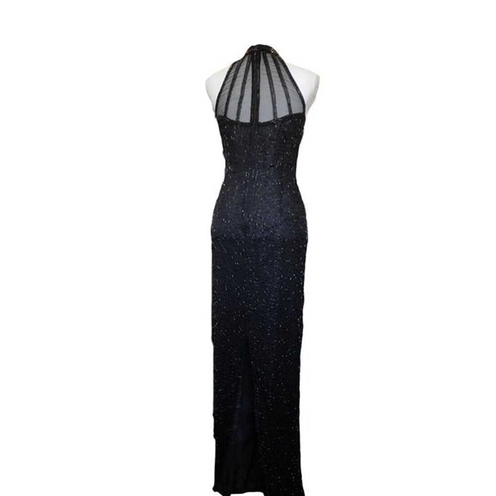 Vintage 80s Black Silk Beaded Sexy Evening Dress … - image 7