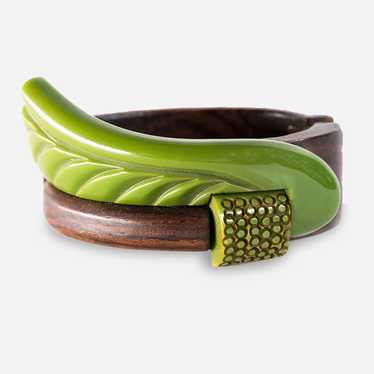1940s Art Deco Bracelet, Green Bakelite & Wood