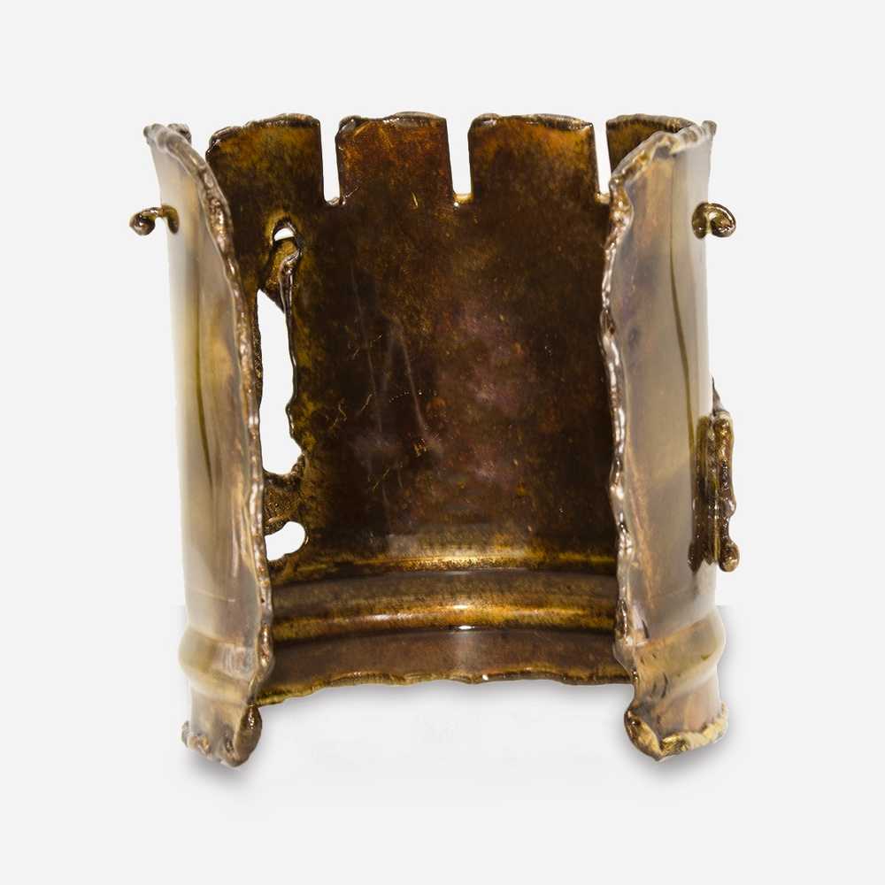 1960s Brutalist Brass Cuff, Red Glass Center - image 6