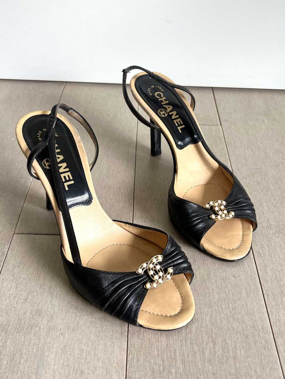 Chanel Chanel Black Open Toe Kitten Heels - Vinta… - image 1