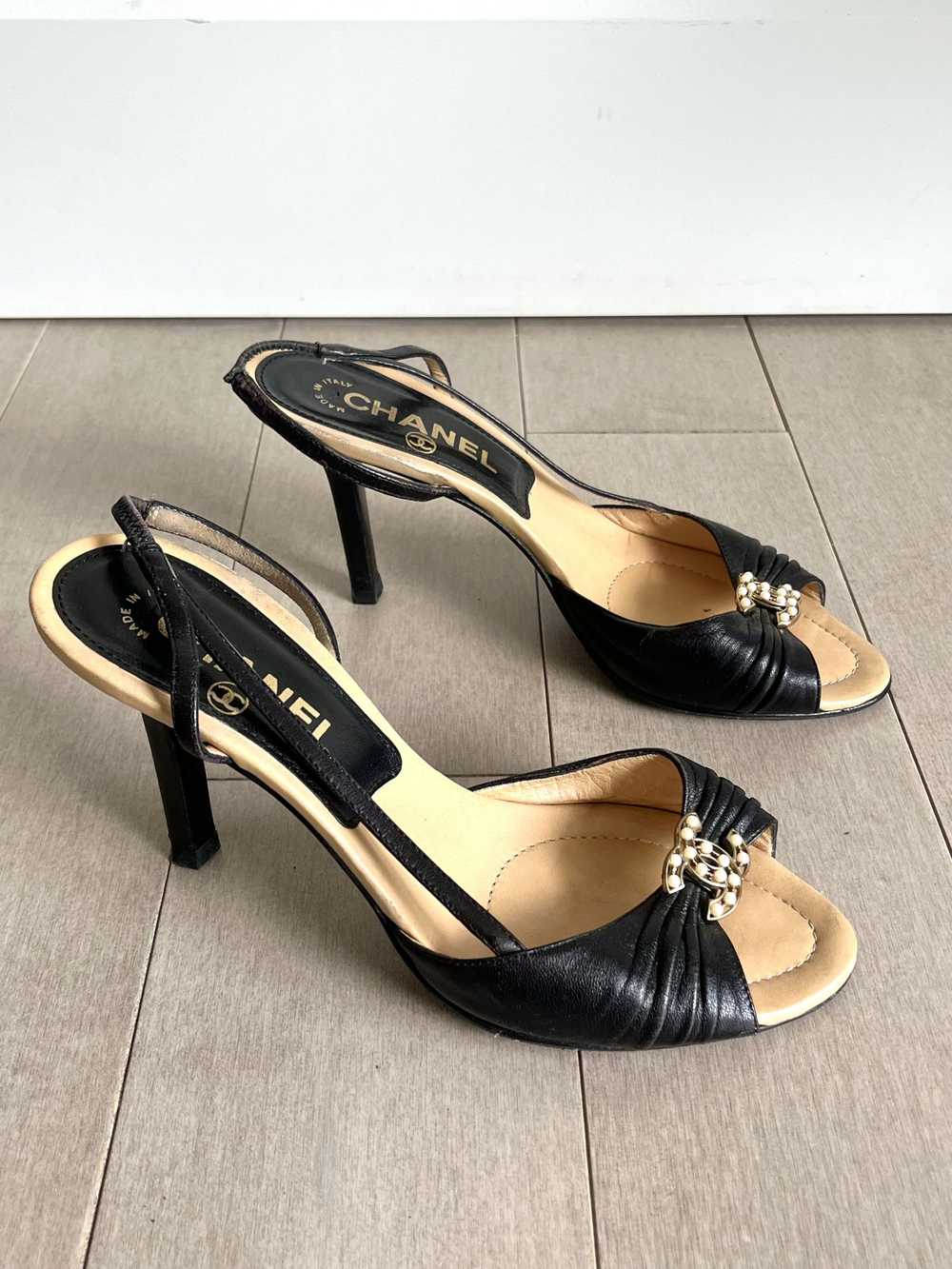 Chanel Chanel Black Open Toe Kitten Heels - Vinta… - image 3