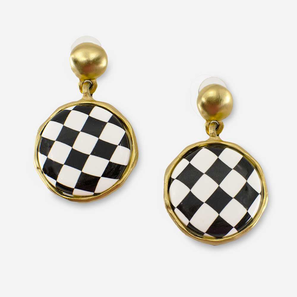 KJL Checkerboard Earrings, Black, White, Kenneth … - image 1
