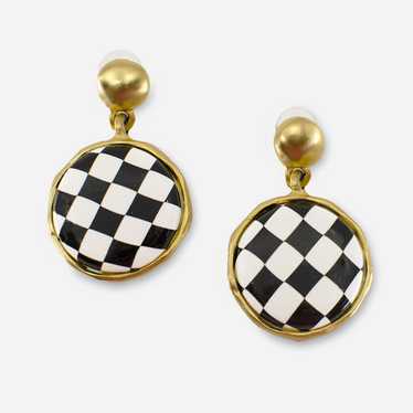 KJL Checkerboard Earrings, Black, White, Kenneth … - image 1