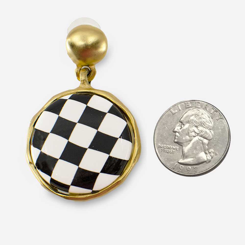 KJL Checkerboard Earrings, Black, White, Kenneth … - image 3