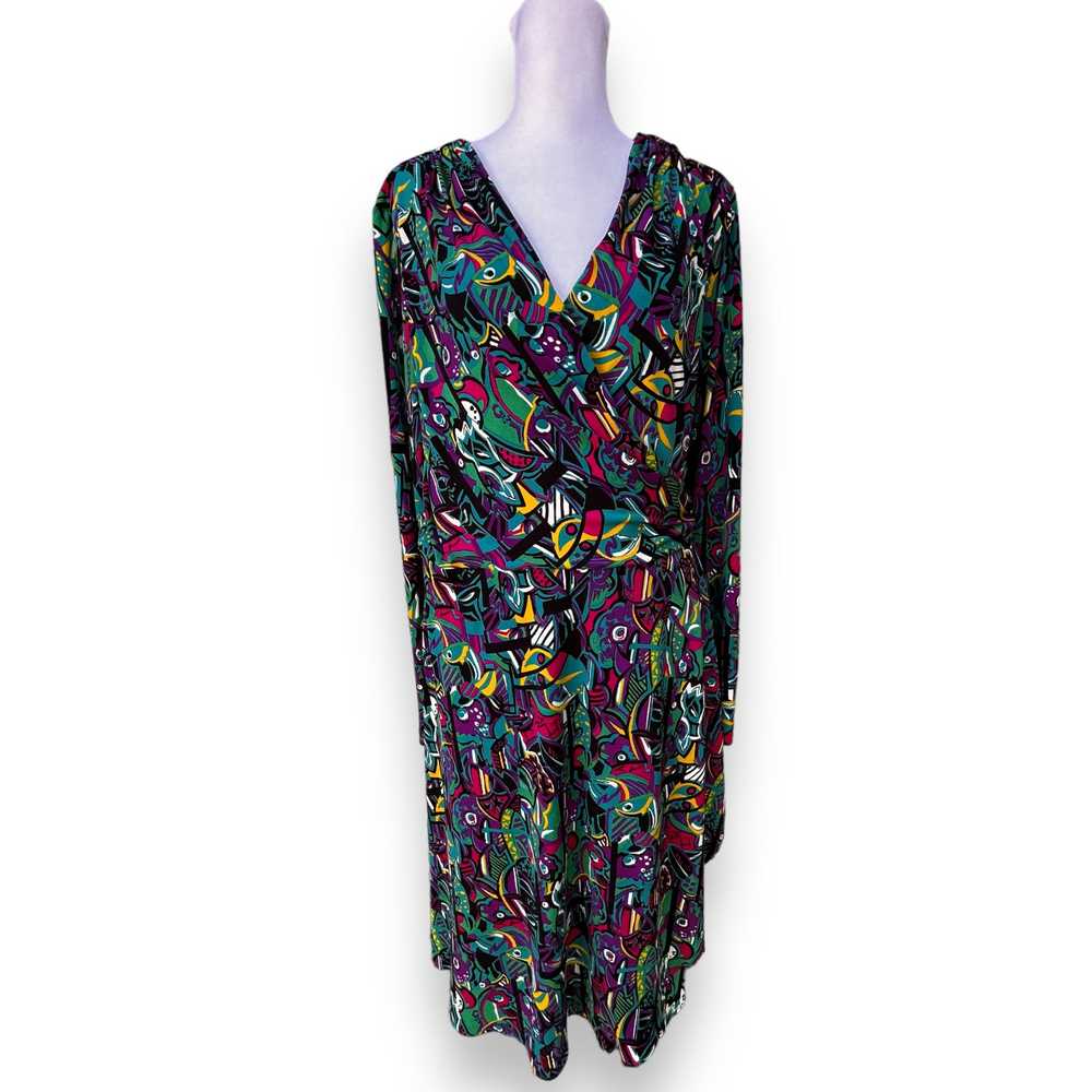 Vicky Tiel Dress Wrap Dress Colorful Abstract Lar… - image 1