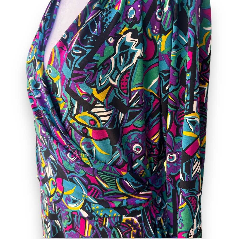 Vicky Tiel Dress Wrap Dress Colorful Abstract Lar… - image 4
