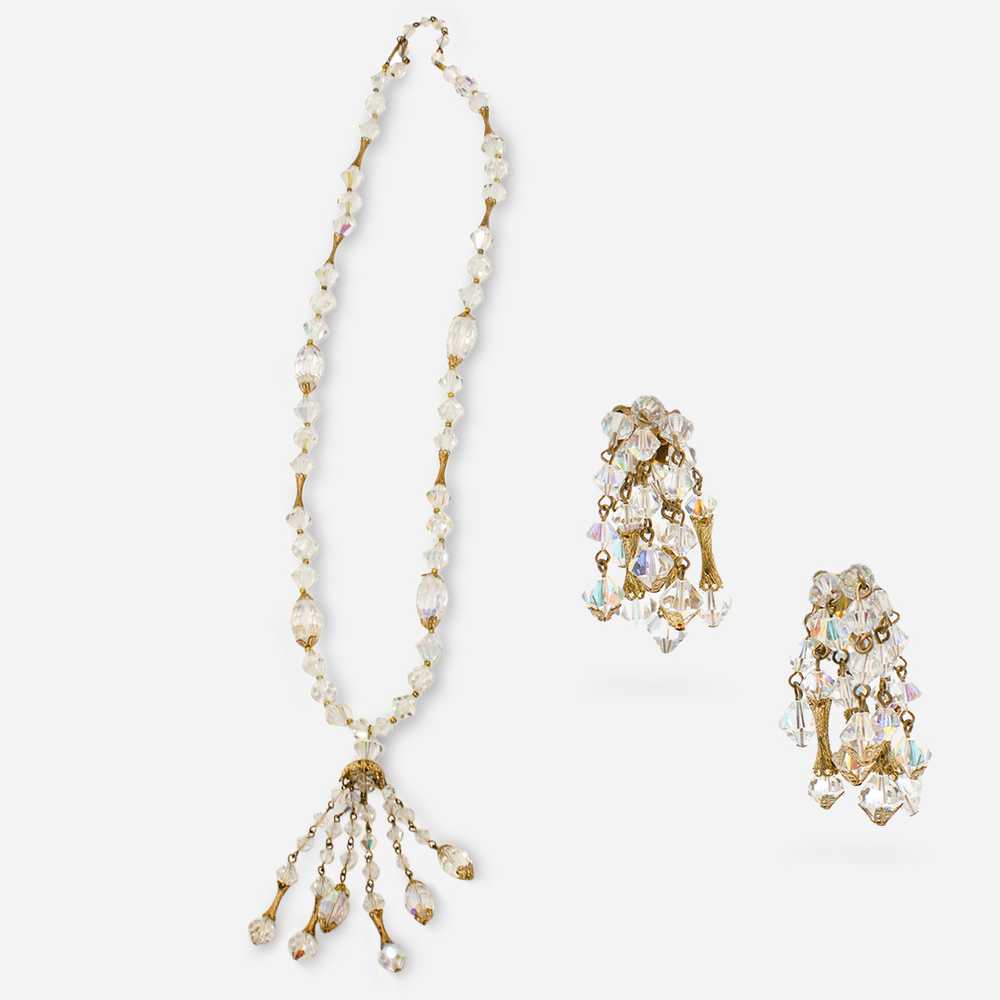 1950s Glass Bead Jewelry Set, Necklace & Earrings - image 1