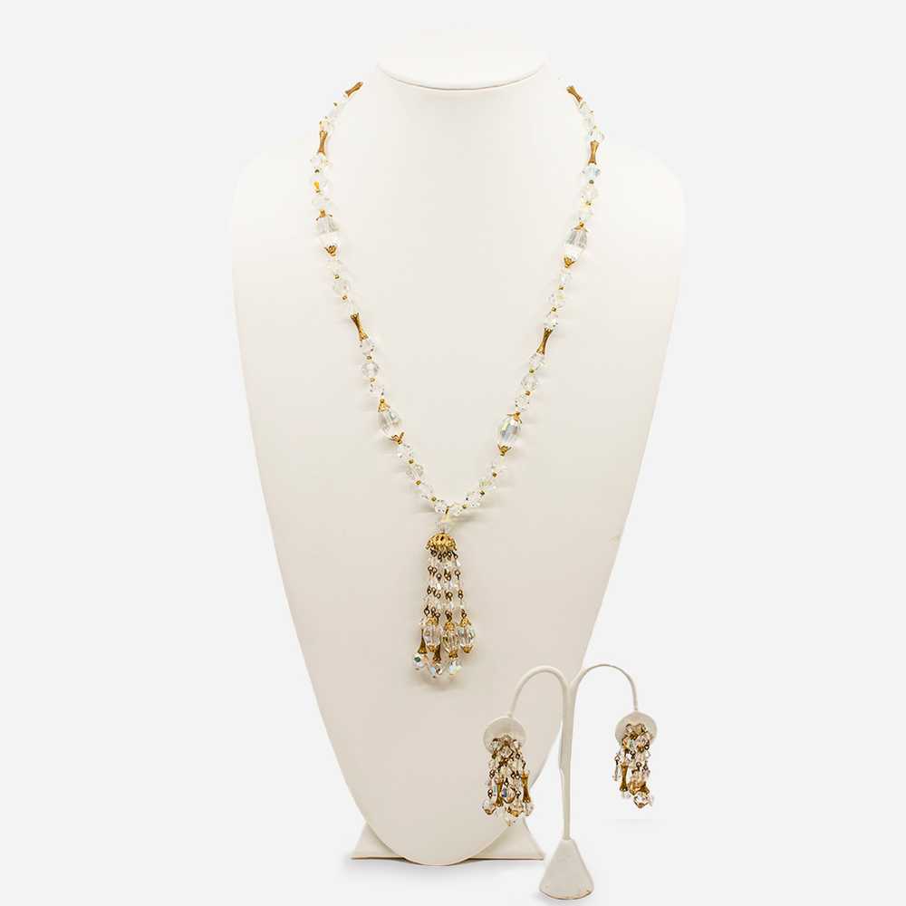1950s Glass Bead Jewelry Set, Necklace & Earrings - image 2
