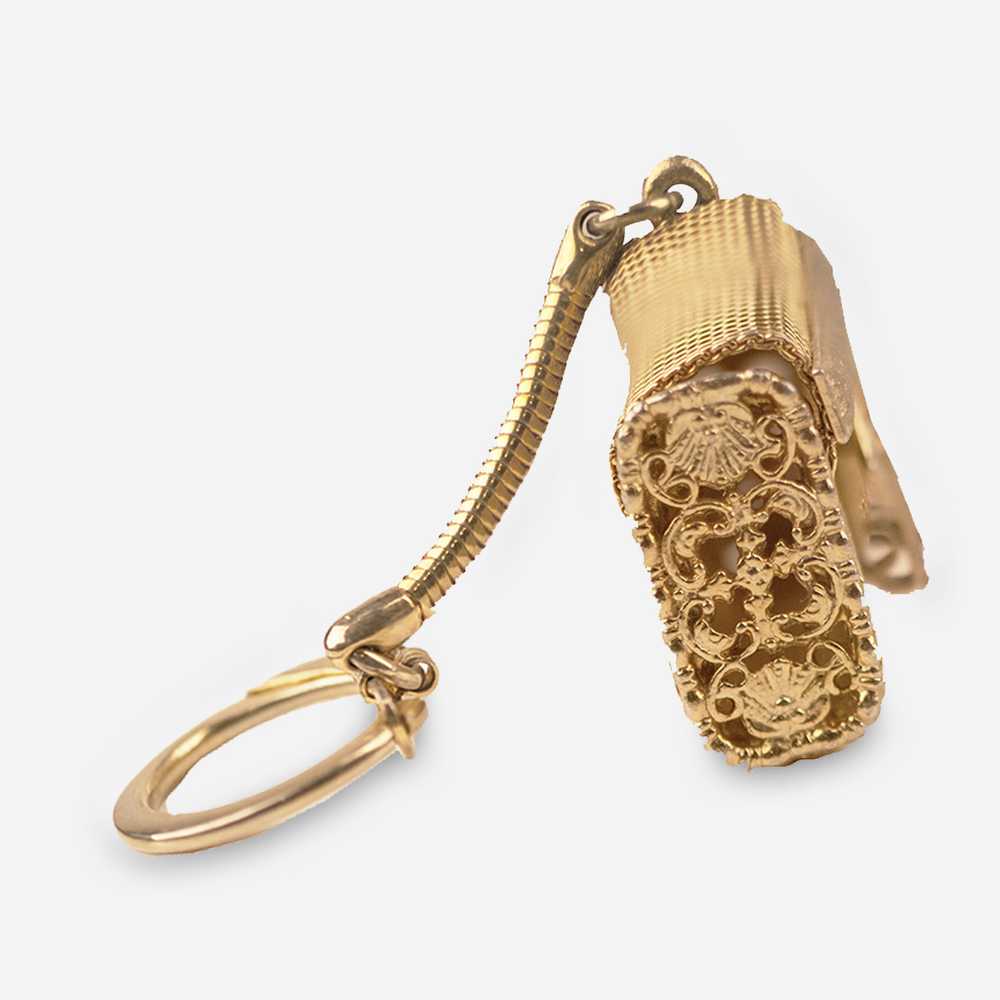 Vintage 1960s Handbag Keychain, Gold Metal Mesh - image 2