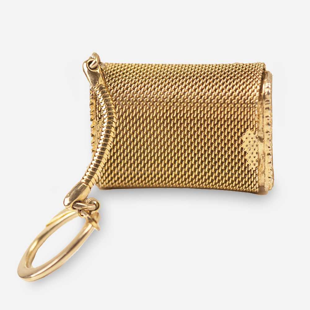 Vintage 1960s Handbag Keychain, Gold Metal Mesh - image 3