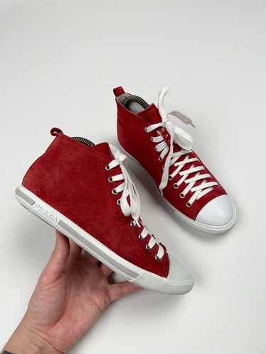 Prada Prada Suede Red Hi Sneakers Shoes