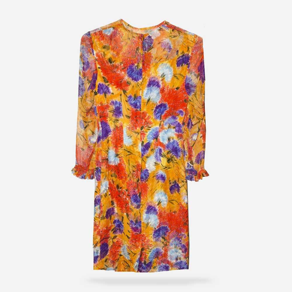 1950s Silk Chiffon Floral Dress, Ruffled Sleeves,… - image 6