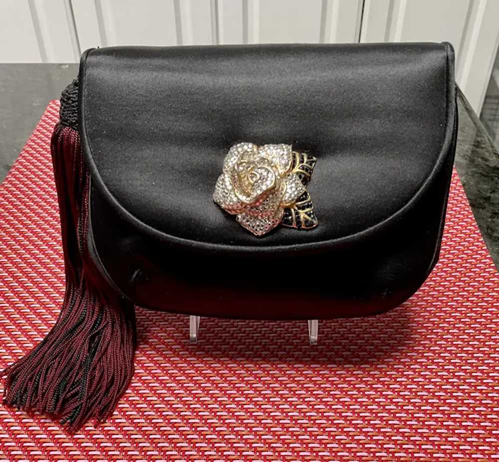 Vintage Judith Leiber Black Silk Purse with Large… - image 11