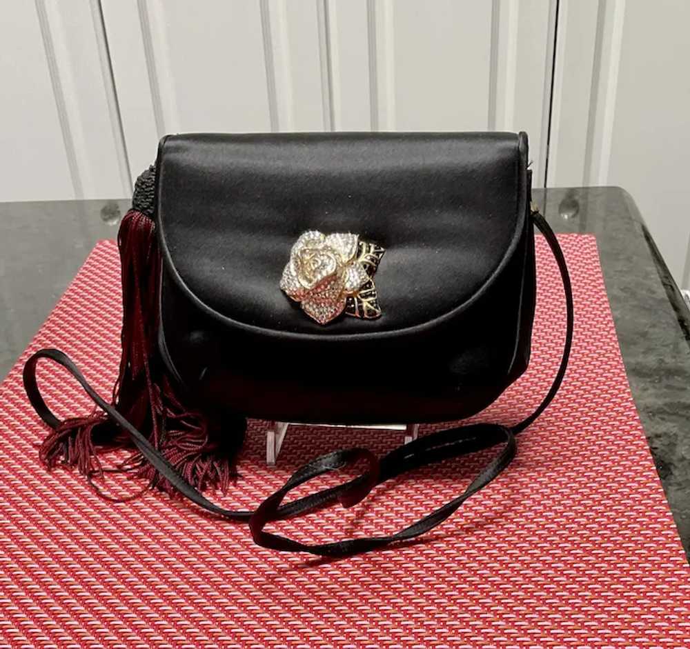 Vintage Judith Leiber Black Silk Purse with Large… - image 2