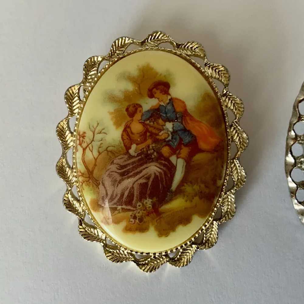 Pair of Vintage Brooch Pins with Courting Couple … - image 2