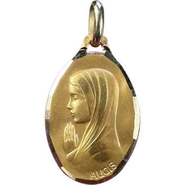 French Augis Virgin Mary 18K Yellow Gold Medal Pe… - image 1