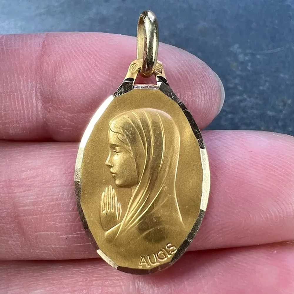 French Augis Virgin Mary 18K Yellow Gold Medal Pe… - image 5