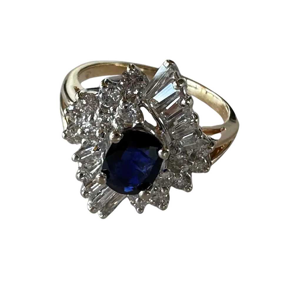 14K Two-Tone Diamond & Sapphire Cocktail Ring - image 1