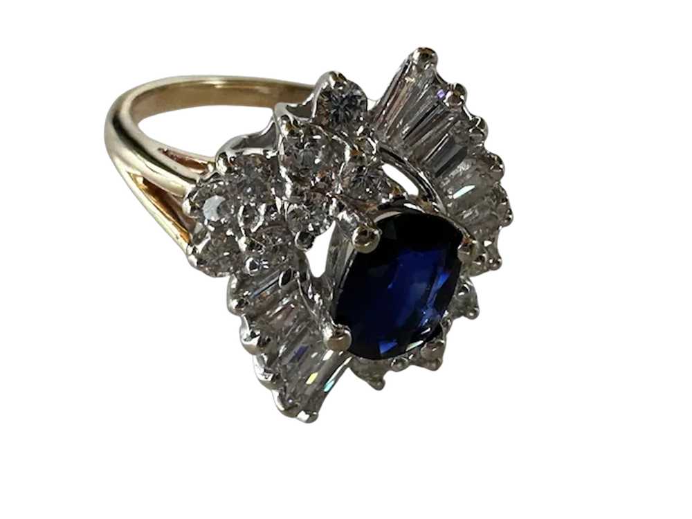 14K Two-Tone Diamond & Sapphire Cocktail Ring - image 7