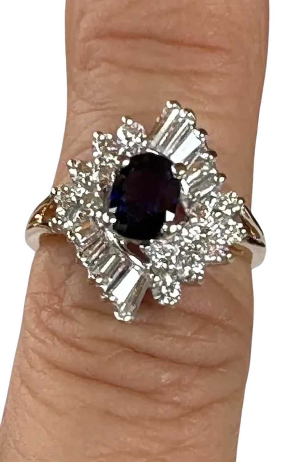 14K Two-Tone Diamond & Sapphire Cocktail Ring - image 9