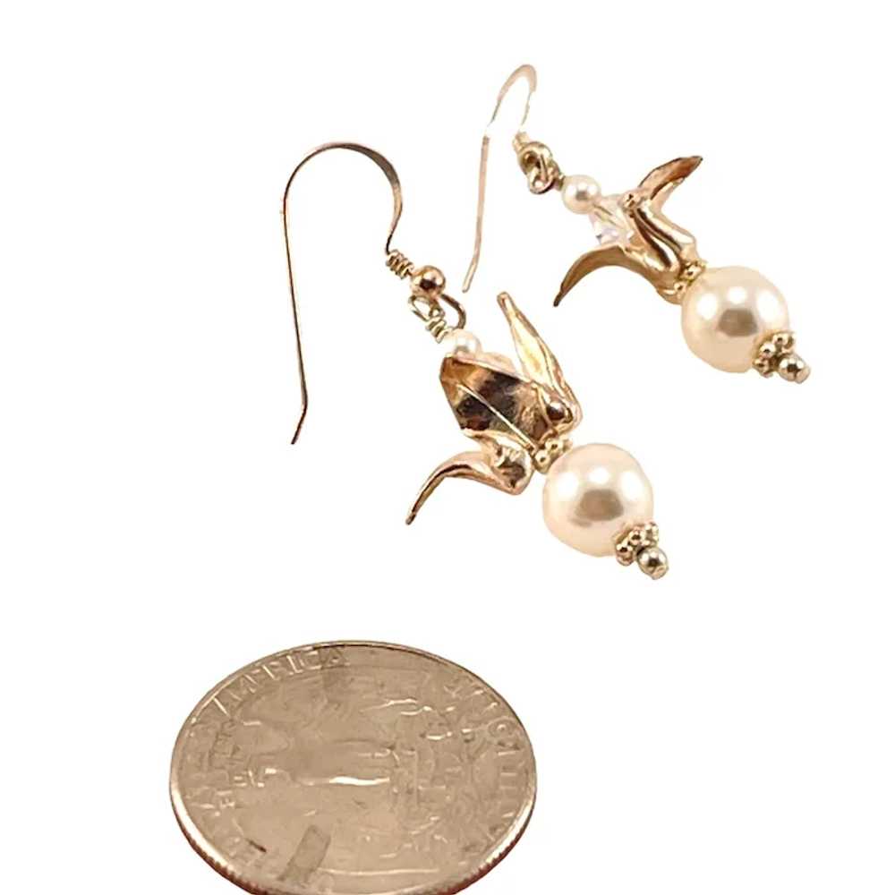 Sterling and Faux Pearl Drop Origami Leaf Earring… - image 6