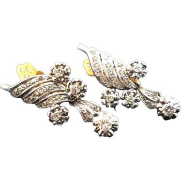 French 18K Yellow Gold, Platinum Diamond Earrings,
