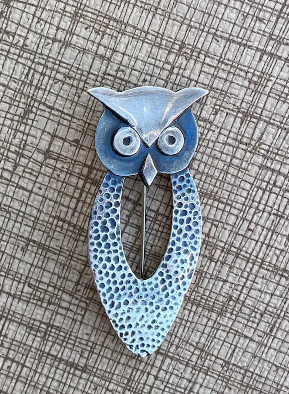 1970s Sterling Silver Owl Brooch Taxco Pin - image 2