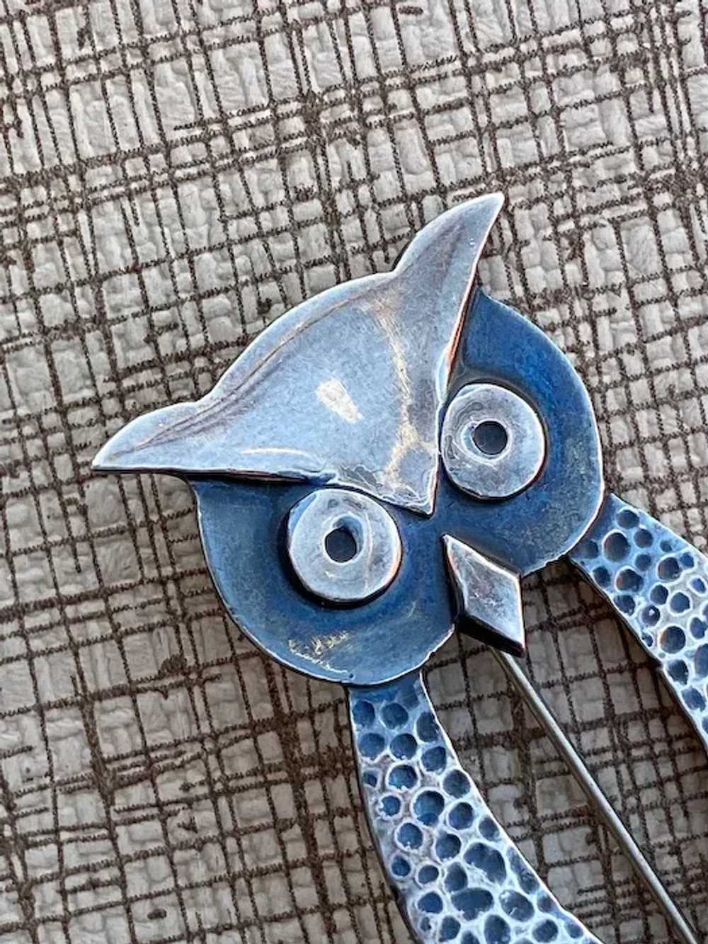 1970s Sterling Silver Owl Brooch Taxco Pin - image 3
