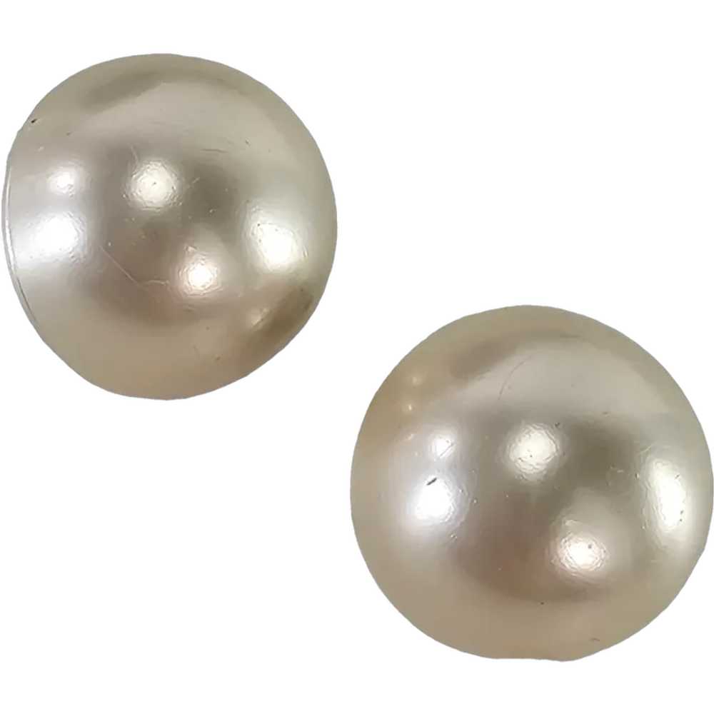 Vintage Faux Pearl Clip Button Earrings Large Pea… - image 1