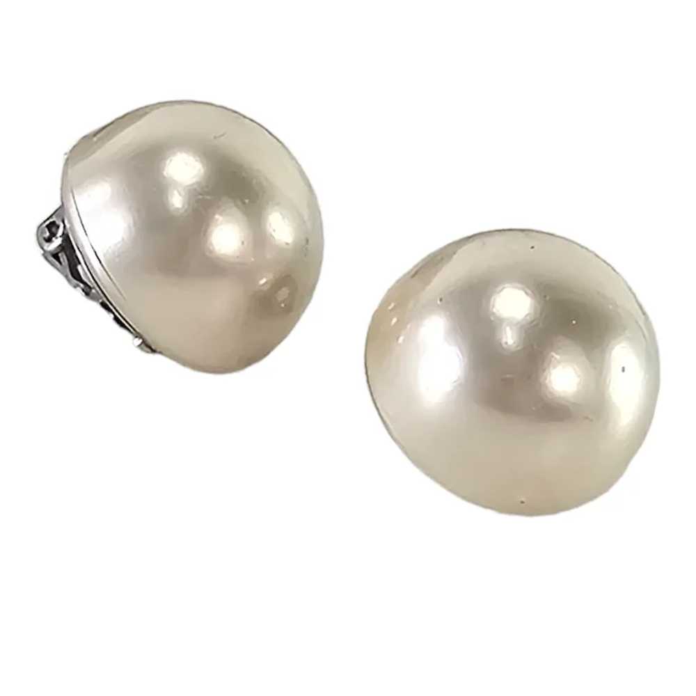 Vintage Faux Pearl Clip Button Earrings Large Pea… - image 2