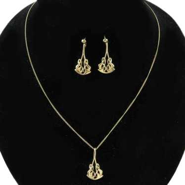 9KT Yellow Gold Celtic Symbol Necklace and Earrin… - image 1