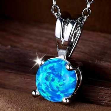 Sterling Silver AYM Lovely Round Blue Opal & Ster… - image 1