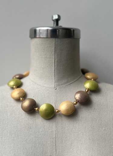 Gold, Green and Taupe Venetian Glass Disk Necklace - image 1