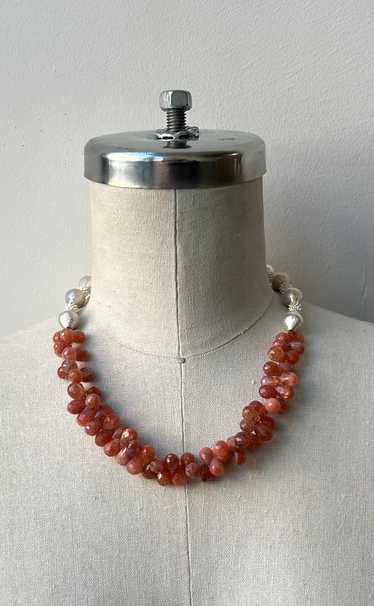 Faceted Sunstone Briolettes Necklace with Sterling