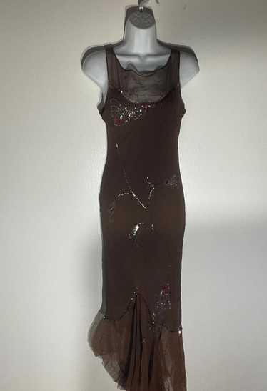 Designer Brown Ticker Bell Dress gown with beaded 