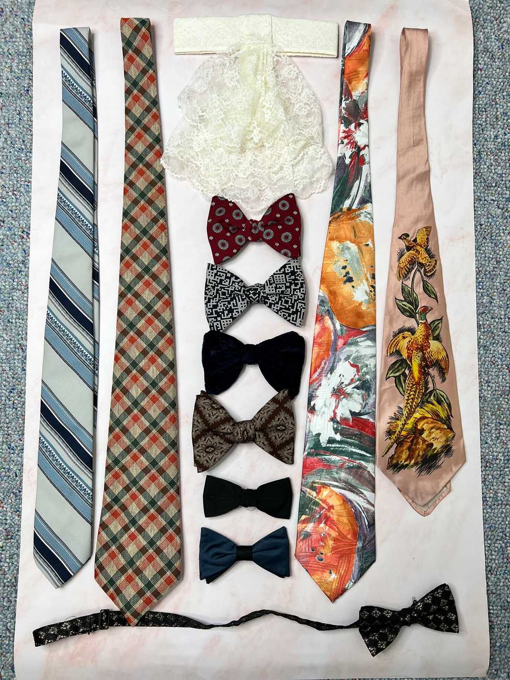 BOX LOT of 12 Vintage Ties clip-on, bow ties, cra… - image 1