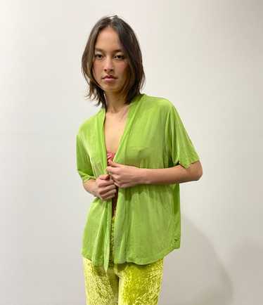 90s chartreuse ribbed shirt / 1990s open short sle