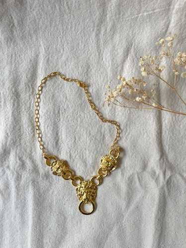 1980s gold lion necklace / 80s status print style… - image 1