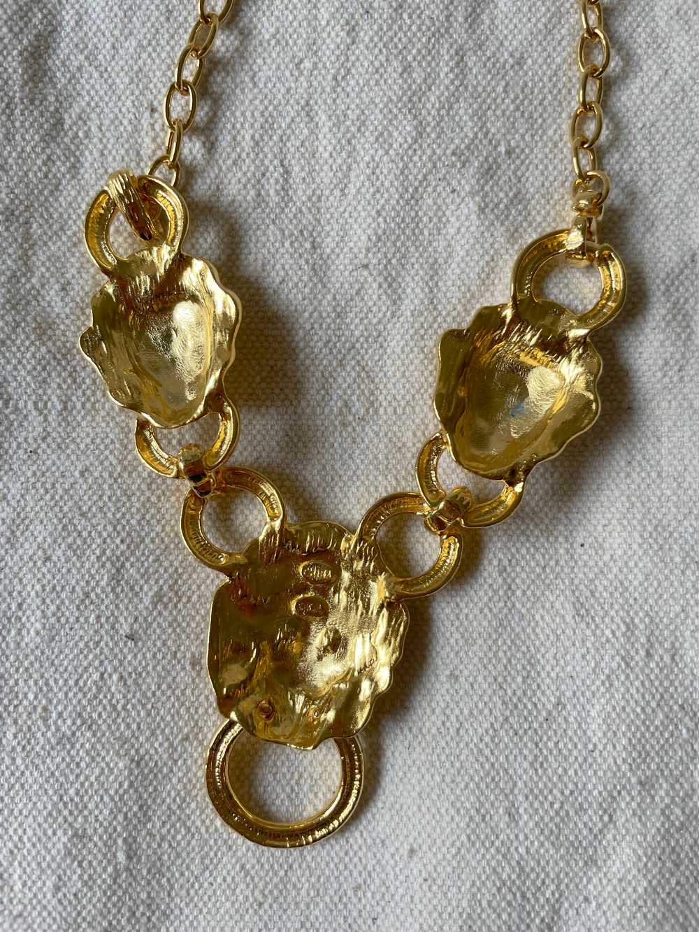 1980s gold lion necklace / 80s status print style… - image 7